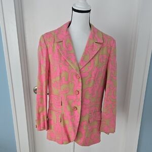 Pink and Tan LINEN BLEND Baroque Floral Structuted Vintage ESCADA Women's Blazer
